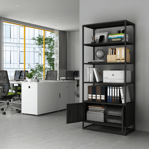 Estante com compartimento Hailuoto 80x40x180 cm aço preto mate en.casa