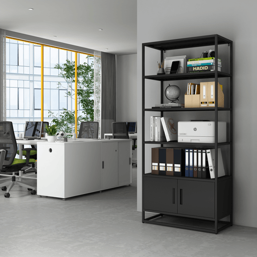 Estante com compartimento Hailuoto 80x40x180 cm aço preto mate en.casa