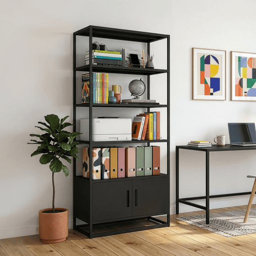Estante com compartimento Hailuoto 80x40x180 cm aço preto mate en.casa