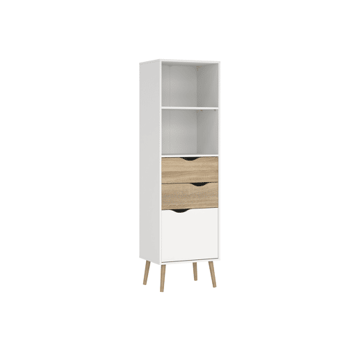 Estante Tajo com 2 gavetas e 1 porta, cor branco e carvalho patinado, 51 x 40 x 172 cm Estante Tajo com 2 gavetas e 1 porta, cor branco e carvalho patinado, 51 x 40 x 172 cm