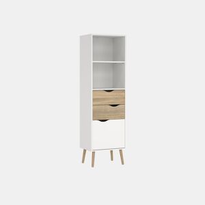Estante Tajo com 2 gavetas e 1 porta, cor branco e carvalho patinado, 51 x 40 x 172 cm