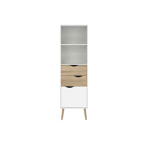 Estante Tajo com 2 gavetas e 1 porta, cor branco e carvalho patinado, 51 x 40 x 172 cm Estante Tajo com 2 gavetas e 1 porta, cor branco e carvalho patinado, 51 x 40 x 172 cm