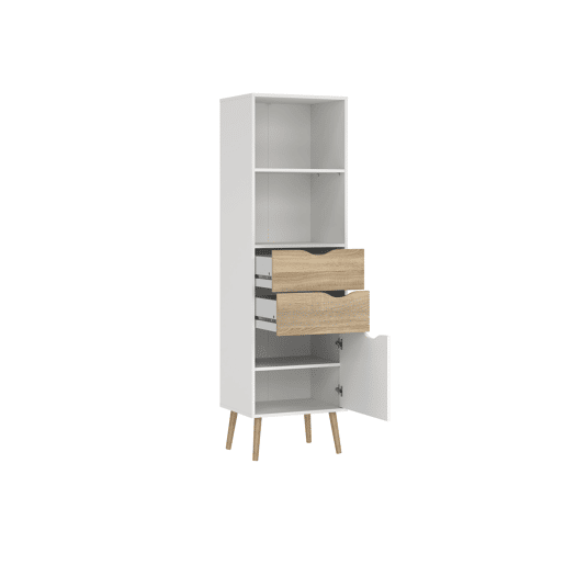 Estante Tajo com 2 gavetas e 1 porta, cor branco e carvalho patinado, 51 x 40 x 172 cm Estante Tajo com 2 gavetas e 1 porta, cor branco e carvalho patinado, 51 x 40 x 172 cm