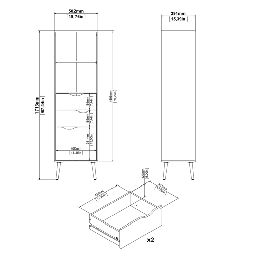 Estante Tajo com 2 gavetas e 1 porta, cor branco e carvalho patinado, 51 x 40 x 172 cm Estante Tajo com 2 gavetas e 1 porta, cor branco e carvalho patinado, 51 x 40 x 172 cm
