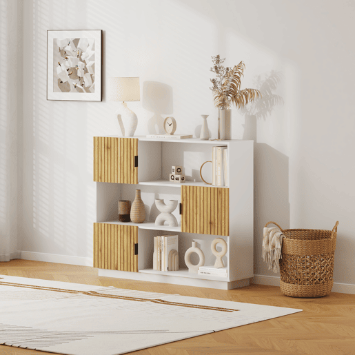 Estante de livros Verhundar com 3 portas 102x120x30 cm Branco Madeira en.casa Estante de livros Verhundar com 3 portas 102x120x30 cm Branco Madeira en.casa