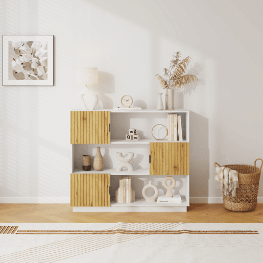 Estante de livros Verhundar com 3 portas 102x120x30 cm Branco Madeira en.casa Estante de livros Verhundar com 3 portas 102x120x30 cm Branco Madeira en.casa