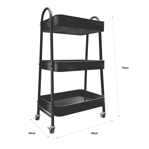 Carrinho Auxiliar Metálico 3 Níveis com Rodas Nyana Home | 45x30x75cm
