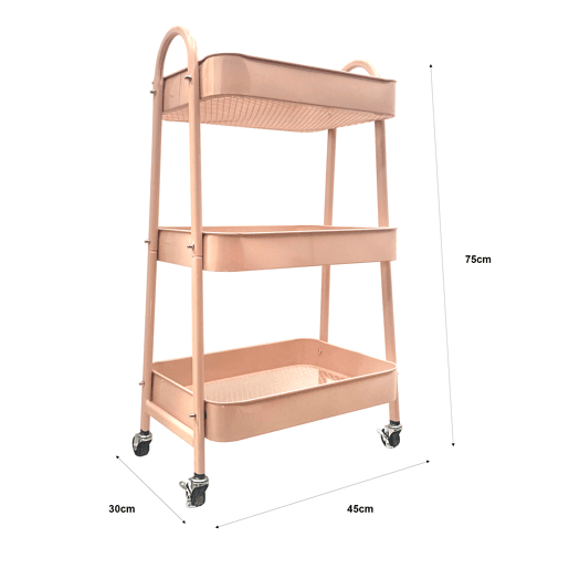 Carrinho Auxiliar Metálico 3 Níveis com Rodas Nyana Home | 45x30x75cm
