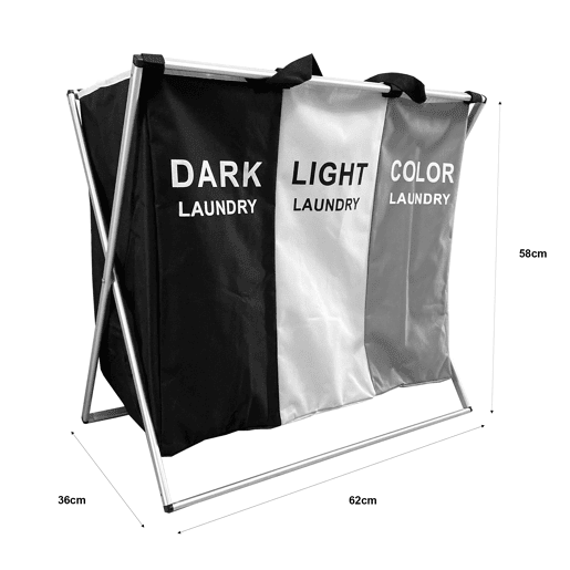 Cesto Roupa Suja 3 Compartimentos Dobrável 62cm Nyana Home