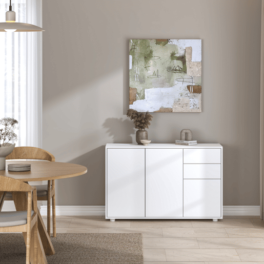 Cómoda Paarl com 2 gavetas e 3 portas 74x117x36cm Branco mate en.casa Cómoda Paarl com 2 gavetas e 3 portas 74x117x36cm Branco mate en.casa