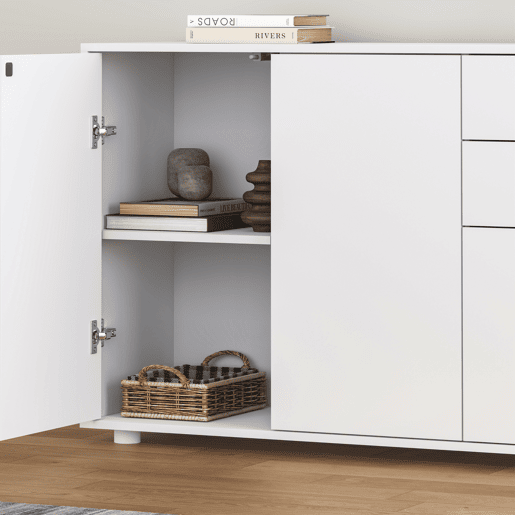 Cómoda Paarl com 2 gavetas e 3 portas 74x117x36cm Branco mate en.casa Cómoda Paarl com 2 gavetas e 3 portas 74x117x36cm Branco mate en.casa