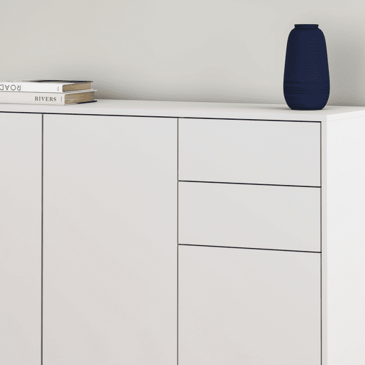 Cómoda Paarl com 2 gavetas e 3 portas 74x117x36cm Branco mate en.casa Cómoda Paarl com 2 gavetas e 3 portas 74x117x36cm Branco mate en.casa