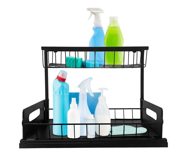 Organizador bajo fregadero metal 2 niveles extraíble negro nyana home