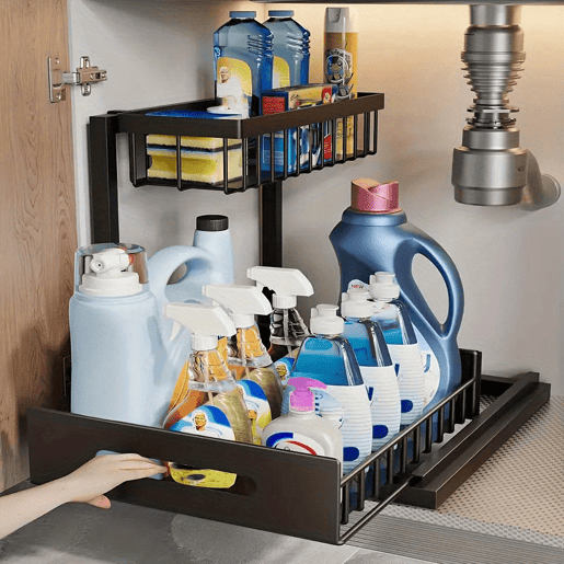 Organizador Sob Pia Metal 2 Níveis Extraível Preto Nyana Home