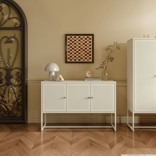 Aparador Viitasaari 3 portas aço 120x40x80 cm creme branco en.casa