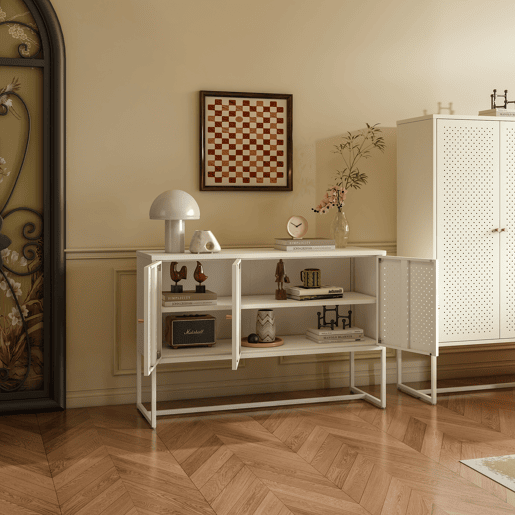 Aparador Viitasaari 3 portas aço 120x40x80 cm creme branco en.casa