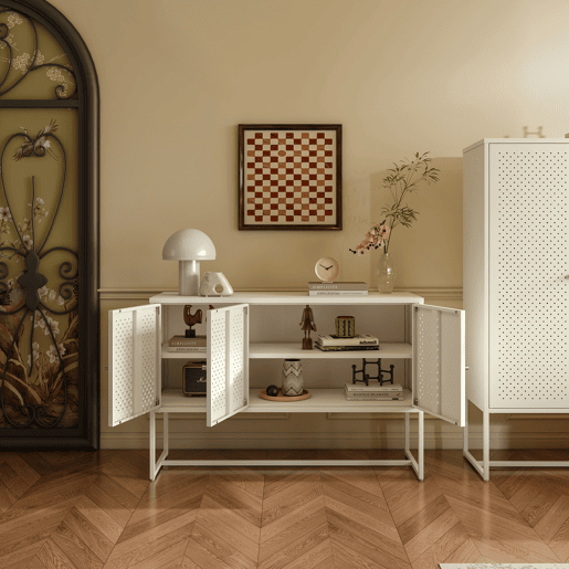 Aparador Viitasaari 3 portas aço 120x40x80 cm creme branco en.casa