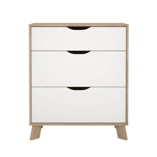 Cómoda Segura para quarto com 3 gavetas, branco e Jackson Hickory, 79 x 40 x 93 cm Cómoda Segura para quarto com 3 gavetas, branco e Jackson Hickory, 79 x 40 x 93 cm