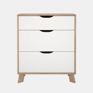 Cómoda Segura para quarto com 3 gavetas, branco e Jackson Hickory, 79 x 40 x 93 cm