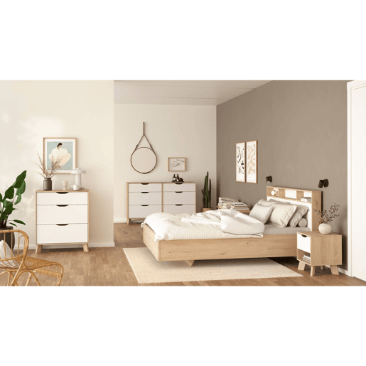 Cómoda Segura para quarto com 3 gavetas, branco e Jackson Hickory, 79 x 40 x 93 cm Cómoda Segura para quarto com 3 gavetas, branco e Jackson Hickory, 79 x 40 x 93 cm