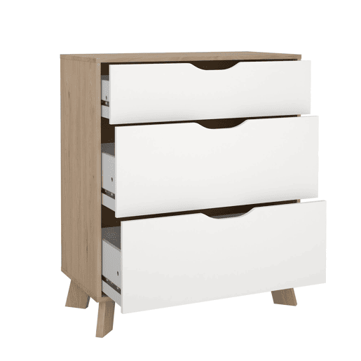 Cómoda Segura para quarto com 3 gavetas, branco e Jackson Hickory, 79 x 40 x 93 cm Cómoda Segura para quarto com 3 gavetas, branco e Jackson Hickory, 79 x 40 x 93 cm