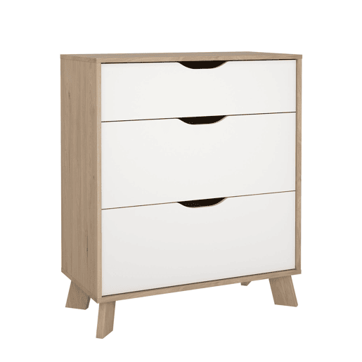 Cómoda Segura para quarto com 3 gavetas, branco e Jackson Hickory, 79 x 40 x 93 cm Cómoda Segura para quarto com 3 gavetas, branco e Jackson Hickory, 79 x 40 x 93 cm