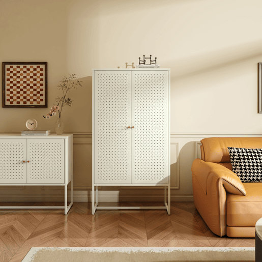 Armário de sala de estar Viitasaari 2 portas aço 150x80x40cm - Branco creme en.casa Armário de sala de estar Viitasaari 2 portas aço 150x80x40cm - Branco creme en.casa