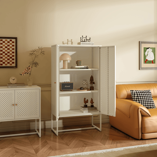 Armário de sala de estar Viitasaari 2 portas aço 150x80x40cm - Branco creme en.casa Armário de sala de estar Viitasaari 2 portas aço 150x80x40cm - Branco creme en.casa