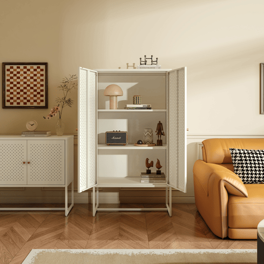 Armário de sala de estar Viitasaari 2 portas aço 150x80x40cm - Branco creme en.casa Armário de sala de estar Viitasaari 2 portas aço 150x80x40cm - Branco creme en.casa