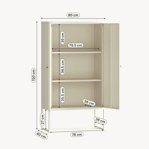 Armário de sala de estar Viitasaari 2 portas aço 150x80x40cm - Branco creme en.casa Armário de sala de estar Viitasaari 2 portas aço 150x80x40cm - Branco creme en.casa