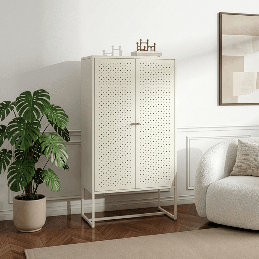 Armário de sala de estar Viitasaari 2 portas aço 150x80x40cm - Branco creme en.casa Armário de sala de estar Viitasaari 2 portas aço 150x80x40cm - Branco creme en.casa