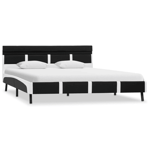 Estrutura de Cama de casal simple com LED 160x200 cm couro artificial preto Estrutura de Cama de casal simple com LED 160x200 cm couro artificial preto