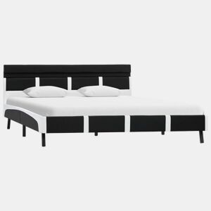 Estrutura de Cama de casal simple com LED 160x200 cm couro artificial preto