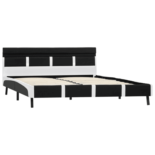 Estrutura de Cama de casal simple com LED 160x200 cm couro artificial preto Estrutura de Cama de casal simple com LED 160x200 cm couro artificial preto