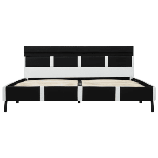 Estrutura de Cama de casal simple com LED 160x200 cm couro artificial preto Estrutura de Cama de casal simple com LED 160x200 cm couro artificial preto