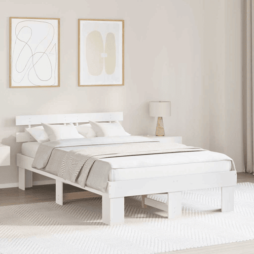 Estrutura da Cama de casal simple com cabeceira Branco 140 x 190 cm Estrutura da Cama de casal simple com cabeceira Branco 140 x 190 cm