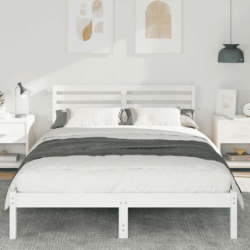 Estrutura da Cama de casal simple com cabeceira Branco 140 x 220 cm Estrutura da Cama de casal simple com cabeceira Branco 140 x 220 cm