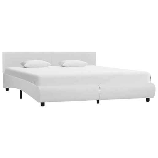 Estrutura de Cama de casal simple c LEDs couro artificial 180x200 cm branco Estrutura de Cama de casal simple c LEDs couro artificial 180x200 cm branco