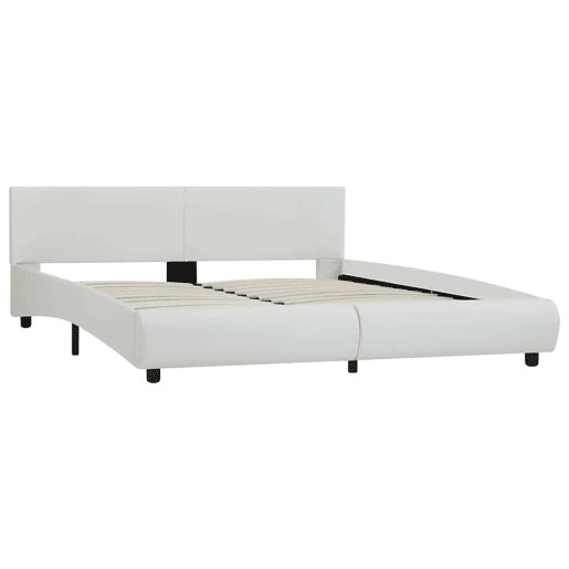 Estrutura de Cama de casal simple c LEDs couro artificial 180x200 cm branco Estrutura de Cama de casal simple c LEDs couro artificial 180x200 cm branco