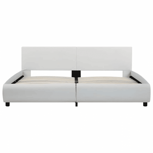 Estrutura de Cama de casal simple c LEDs couro artificial 180x200 cm branco Estrutura de Cama de casal simple c LEDs couro artificial 180x200 cm branco