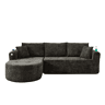 Sofá de canto Cloud Couch L-Form - sem montagem, porta-copos em aço inoxidável resistente ao calor, estofo em linho respirável e duradouro, bolsos laterais e braços - Preto
