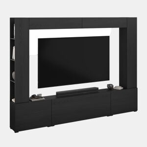 Móvel TV 5 portas 8 nichos 260 cm Nala Madeira preta