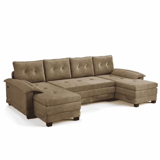 Sofá-cama seccional de 4 lugares, 278 cm - sofá em U convertível com cama extraível, porta USB, braços removíveis, design modular extragrande e moderno - cáqui