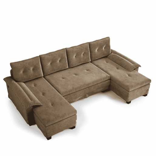 Sofá-cama seccional de 4 lugares, 278 cm - sofá em U convertível com cama extraível, porta USB, braços removíveis, design modular extragrande e moderno - cáqui