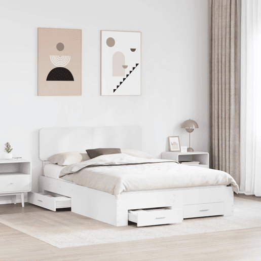 Estrutura De Cama De Casal Moderno - Branco 140 x 200 cm Madeira processada