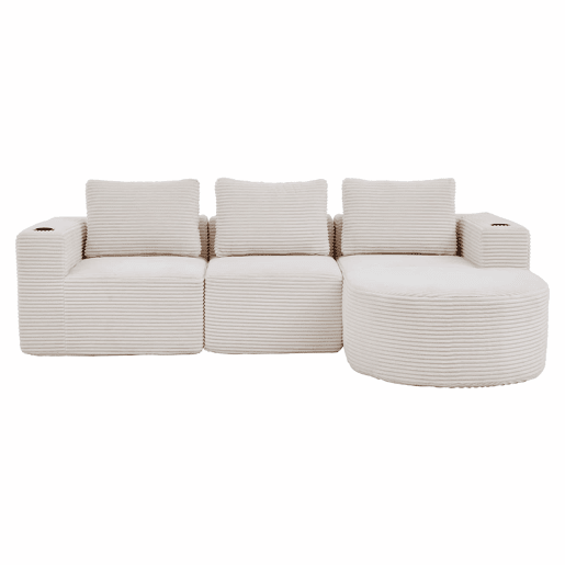 Sofá de 3 lugares, 258 cm - compacto, com 3 almofadas e porta-copos - bege Sofá de 3 lugares, 258 cm - compacto, com 3 almofadas e porta-copos - bege