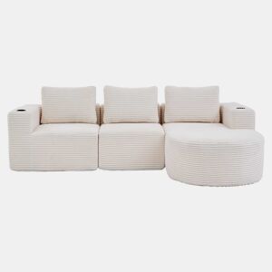 Sofá de 3 lugares, 258 cm - compacto, com 3 almofadas e porta-copos - bege
