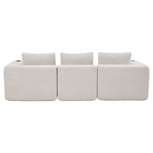 Sofá de 3 lugares, 258 cm - compacto, com 3 almofadas e porta-copos - bege Sofá de 3 lugares, 258 cm - compacto, com 3 almofadas e porta-copos - bege