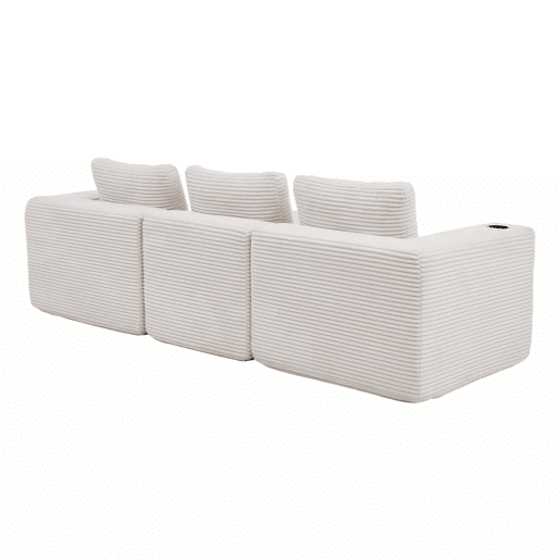 Sofá de 3 lugares, 258 cm - compacto, com 3 almofadas e porta-copos - bege Sofá de 3 lugares, 258 cm - compacto, com 3 almofadas e porta-copos - bege