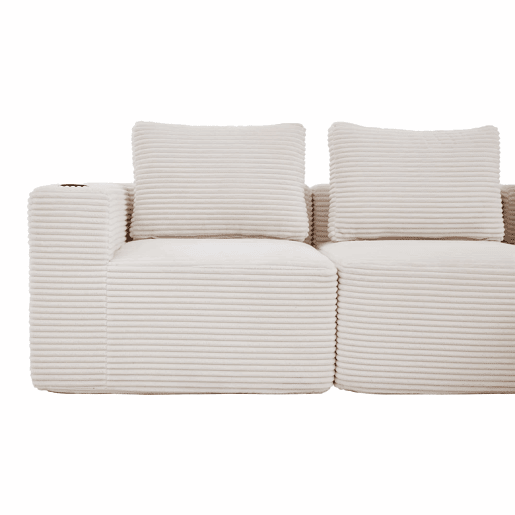 Sofá de 3 lugares, 258 cm - compacto, com 3 almofadas e porta-copos - bege Sofá de 3 lugares, 258 cm - compacto, com 3 almofadas e porta-copos - bege